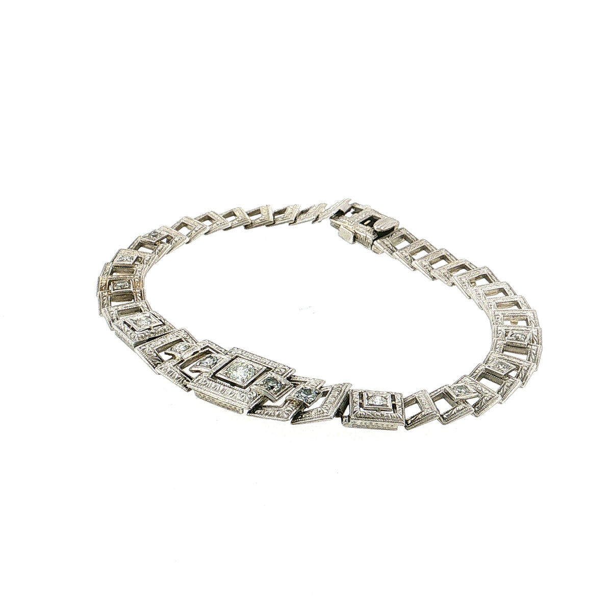 .49 Antique Art Deco Diamond Link Bracelet 14K White Gold