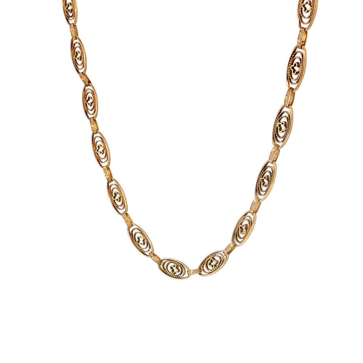 Antique Art Deco Oval Link Chain Necklace 14k Yellow Gold
