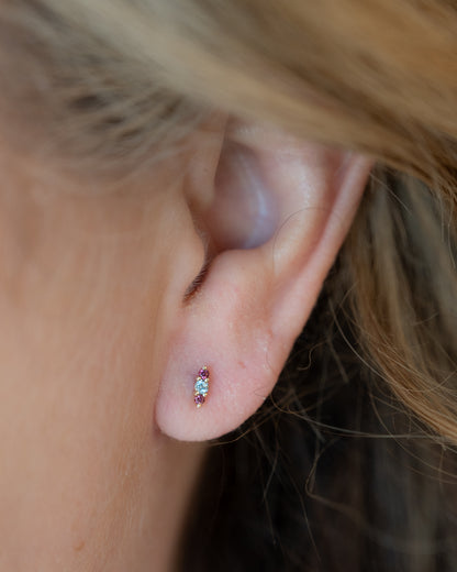 Blue Topaz & Garnet Stud Earrings in 14k Yellow Gold