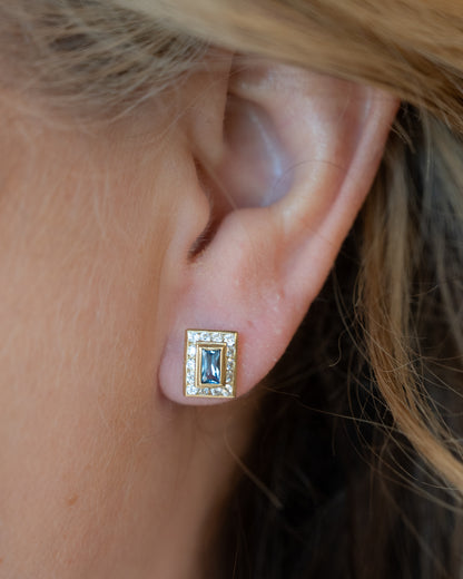 .72 Blue Topaz & Diamond Hoop Earrings in 14k