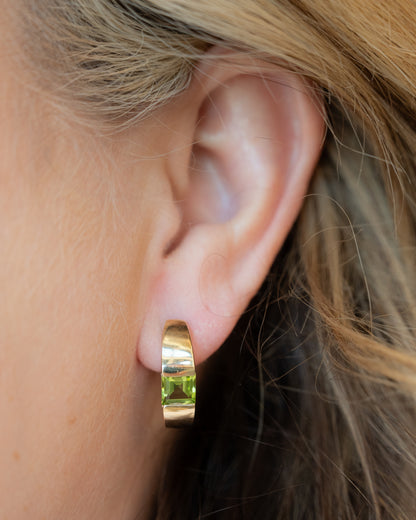 2 Carat Square Cut Peridot Hoop Earrings in 14k