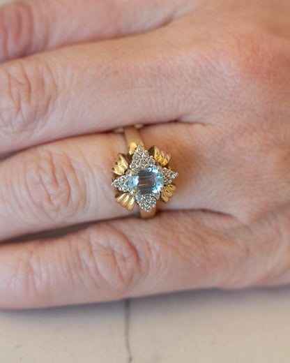 .75 Vintage 1950s Aquamarine & Diamond Ring in 14k