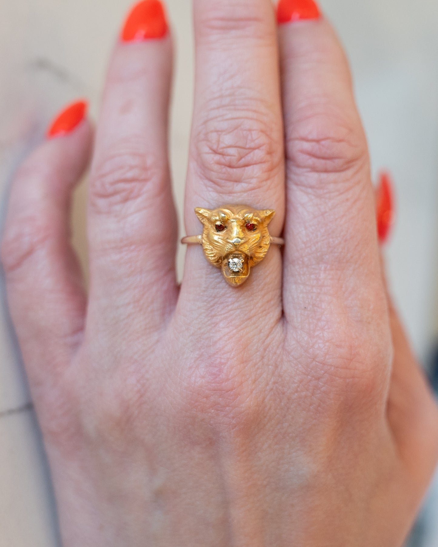 .06 Antique Victorian Tiger Ring in 10k Yellow Gold