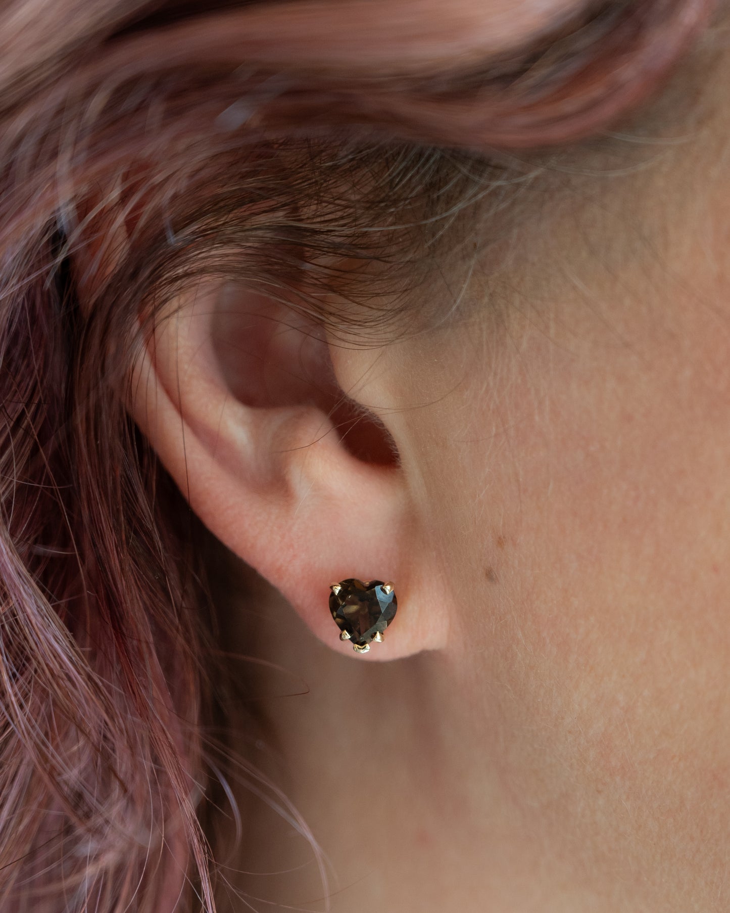 2.02 Heart Shaped Smokey Quartz Stud Earrings 14k