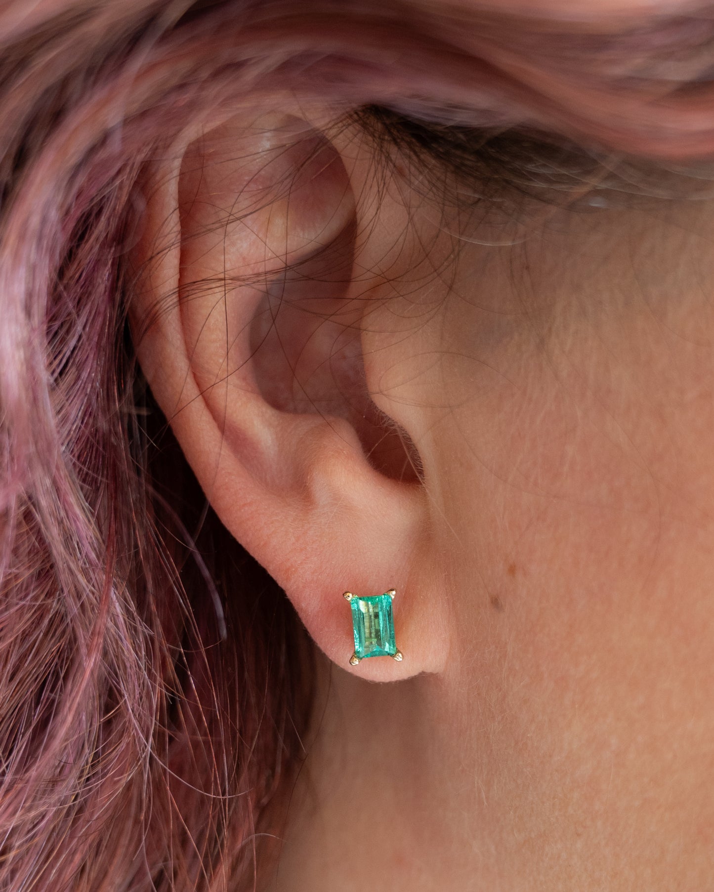 1.18 Emerald Cut Emerald Stud Earrings in 14k