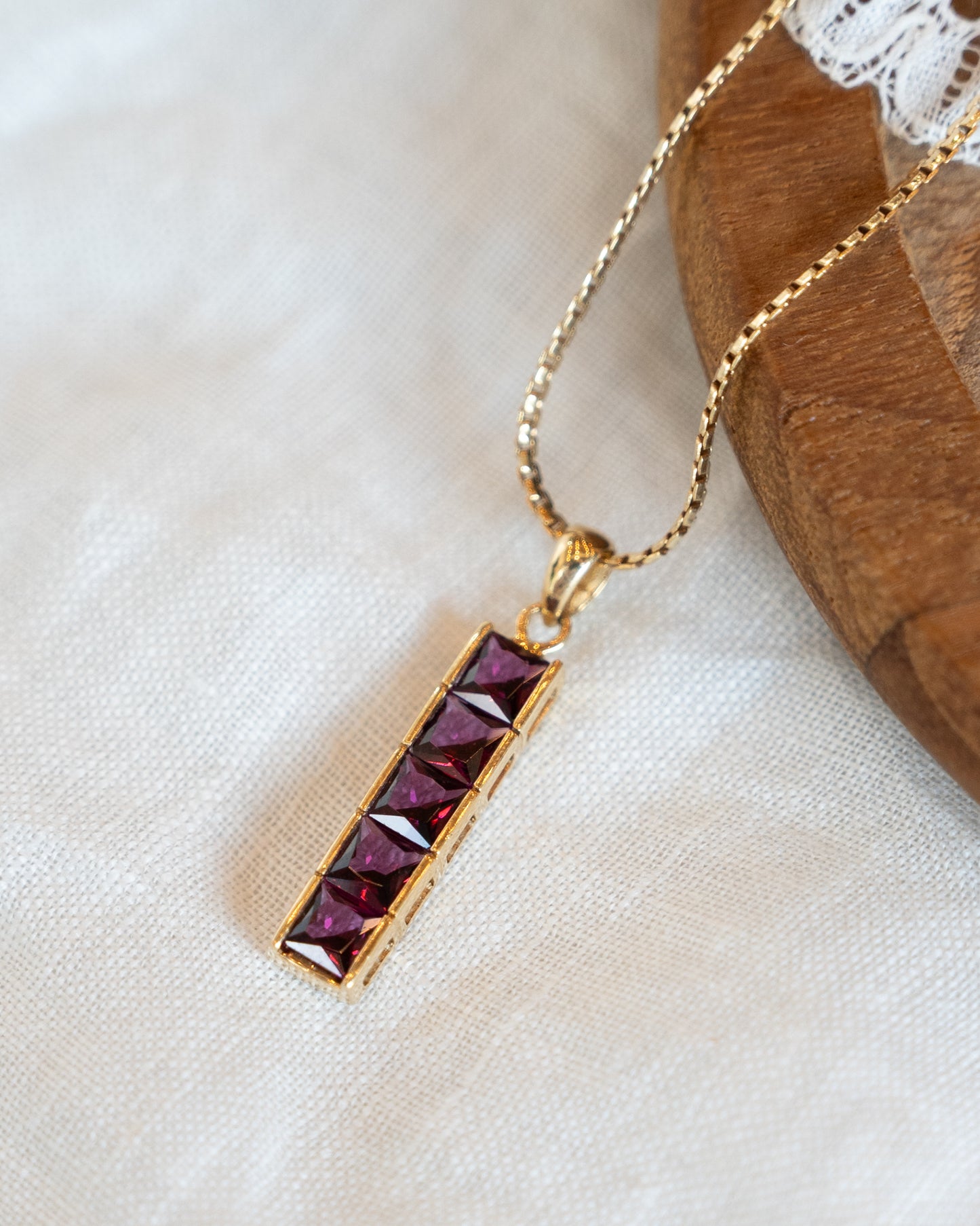 1.55 Garnet Bar Pendant Necklace in 14k Yellow Gold