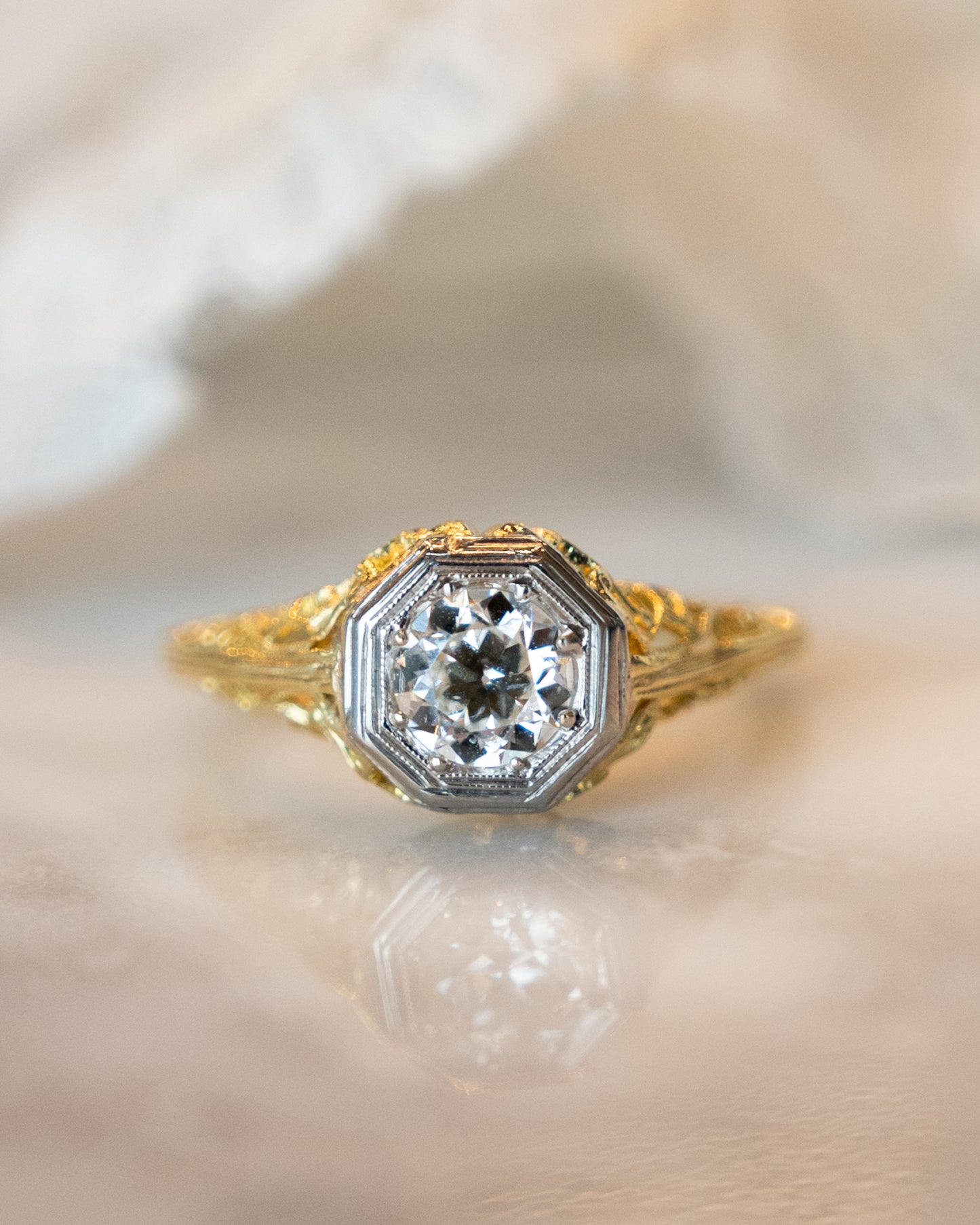 .65 Antique Deco Solitaire Diamond Engagement Ring 18k