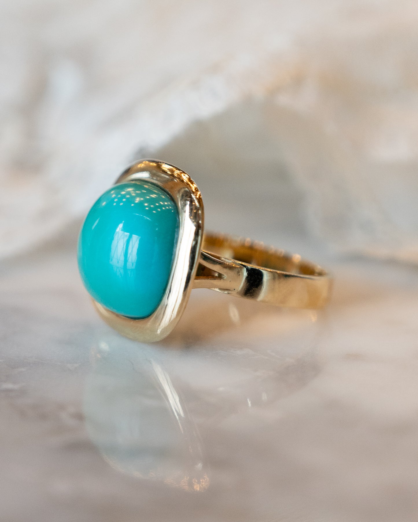 13.20 Cabochon Turquoise Statement Cocktail Ring in 14k