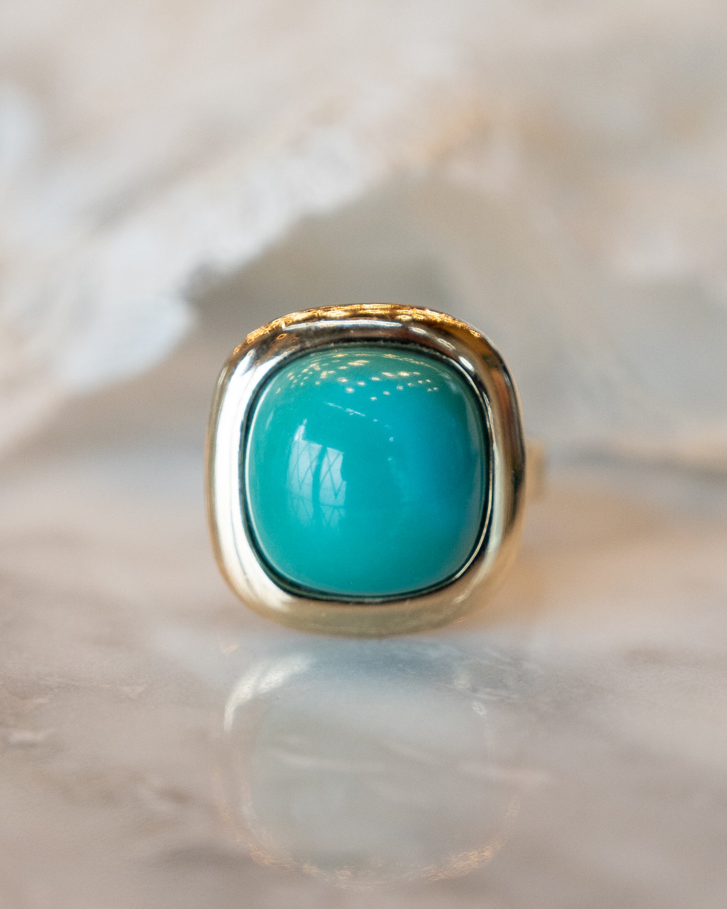13.20 Cabochon Turquoise Statement Cocktail Ring in 14k