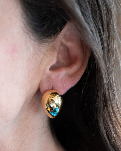 Puffy Pear Shaped Stud Earrings in 14k Yellow Gold