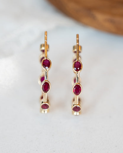 3.30 Oval Ruby Hoop Earrings in 14k Yellow Gold