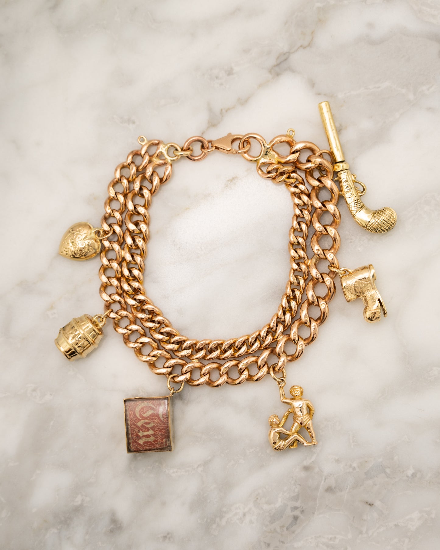 Antique Victorian Curb Link Charm Bracelet  in 9k