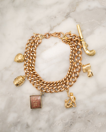 Antique Victorian Curb Link Charm Bracelet  in 9k