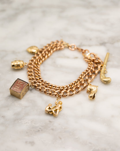 Antique Victorian Curb Link Charm Bracelet  in 9k