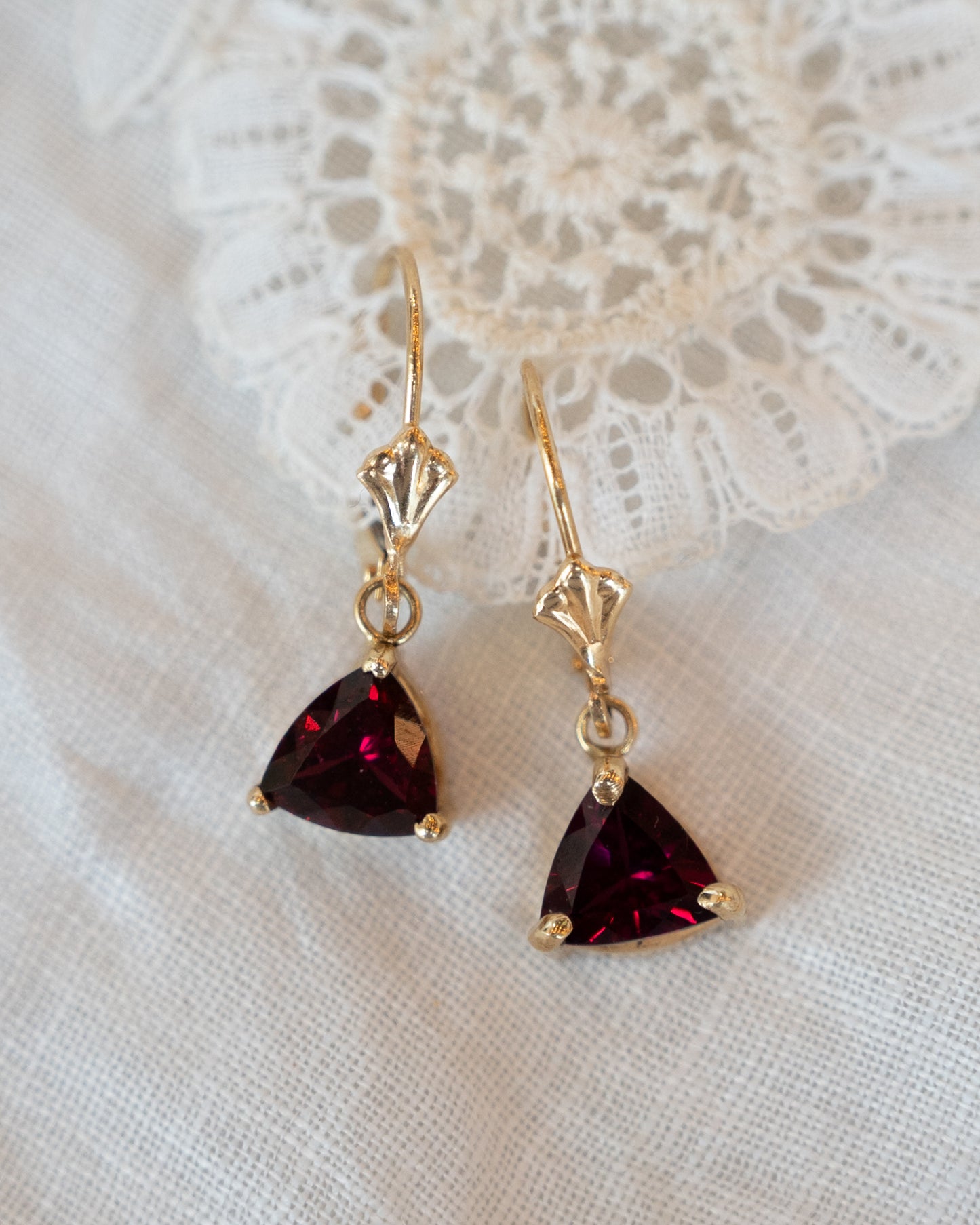 3.58 Trillion Garnet Drop Earrings in 14k Yellow Gold