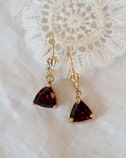 3.58 Trillion Garnet Drop Earrings in 14k Yellow Gold