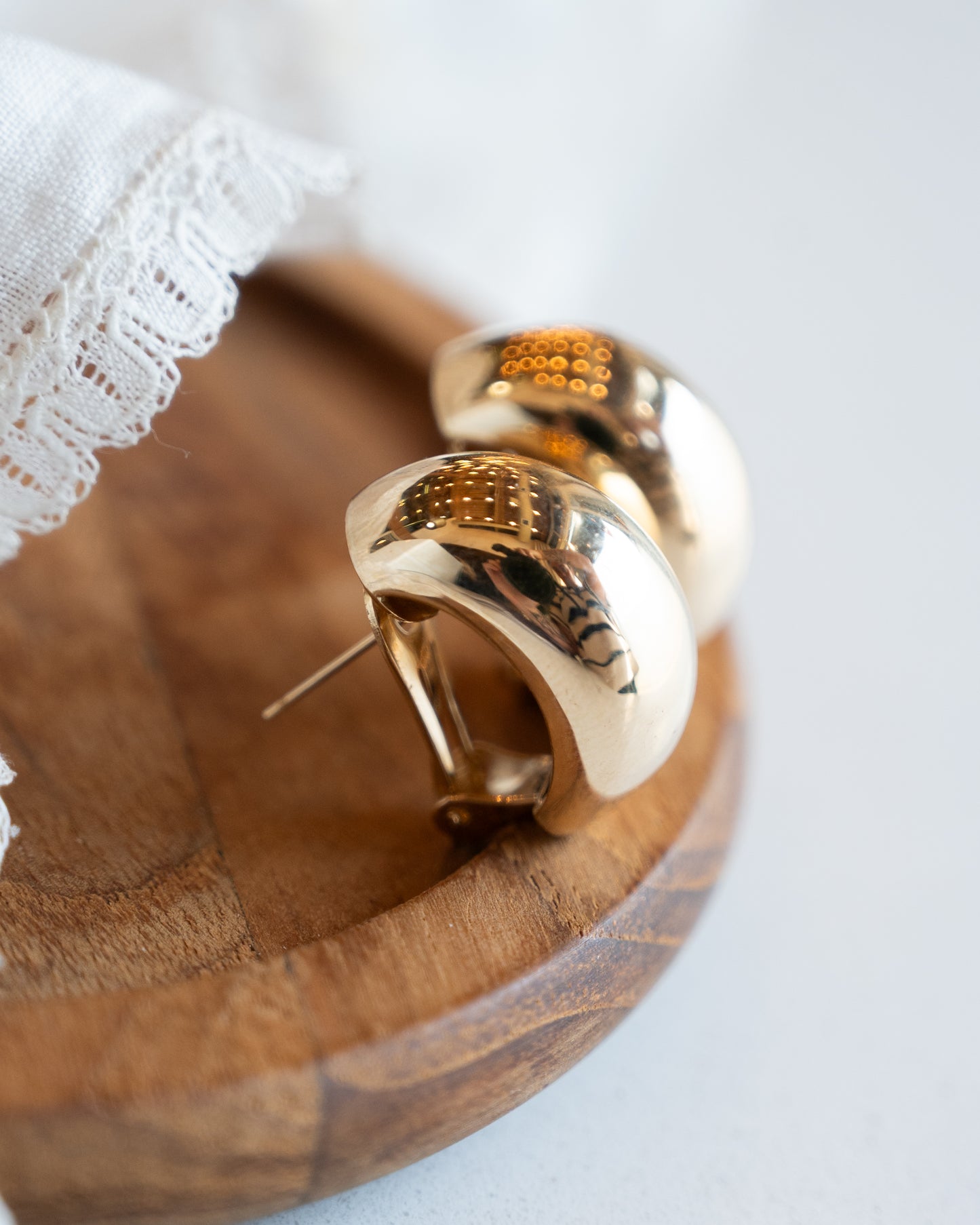 Oval Domed Bubble Stud Hoop Earrings in 14k