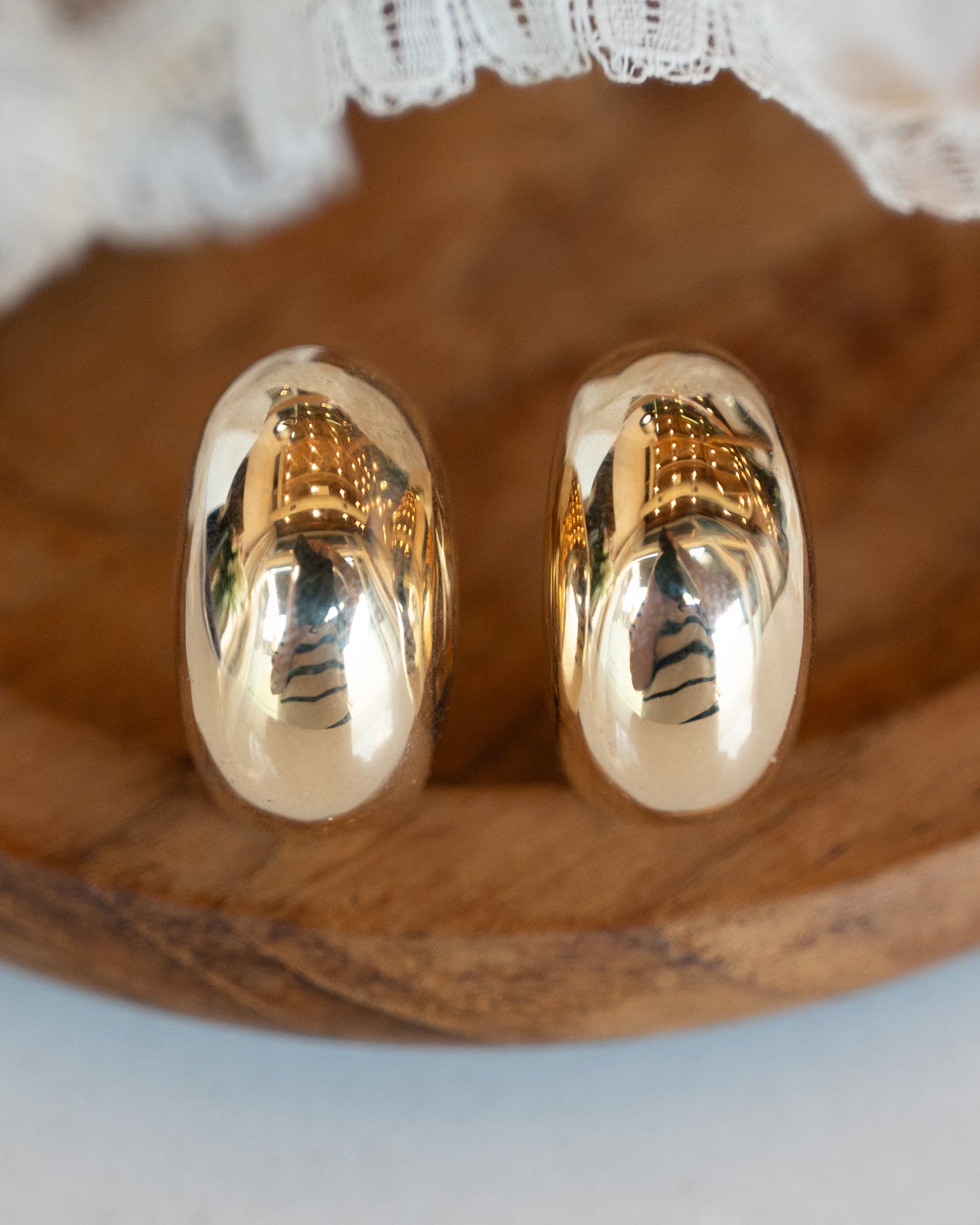 Oval Domed Bubble Stud Hoop Earrings in 14k