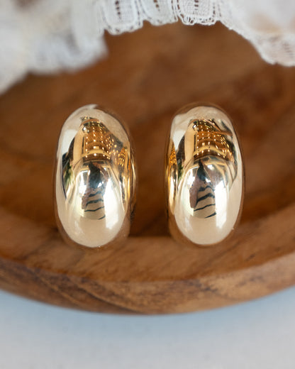 Oval Domed Bubble Stud Hoop Earrings in 14k