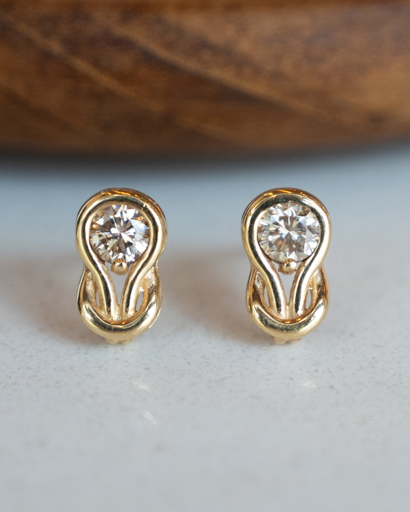 .41 Knot Style Diamond Stud Earrings 14k Yellow Gold