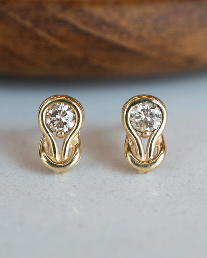 .41 Knot Style Diamond Stud Earrings 14k Yellow Gold