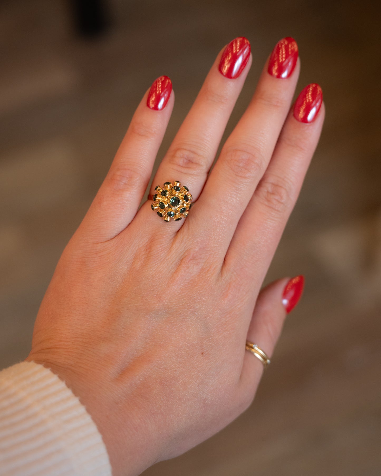 2.42 Vintage Tourmaline Sputnik Cocktail Ring in 14k