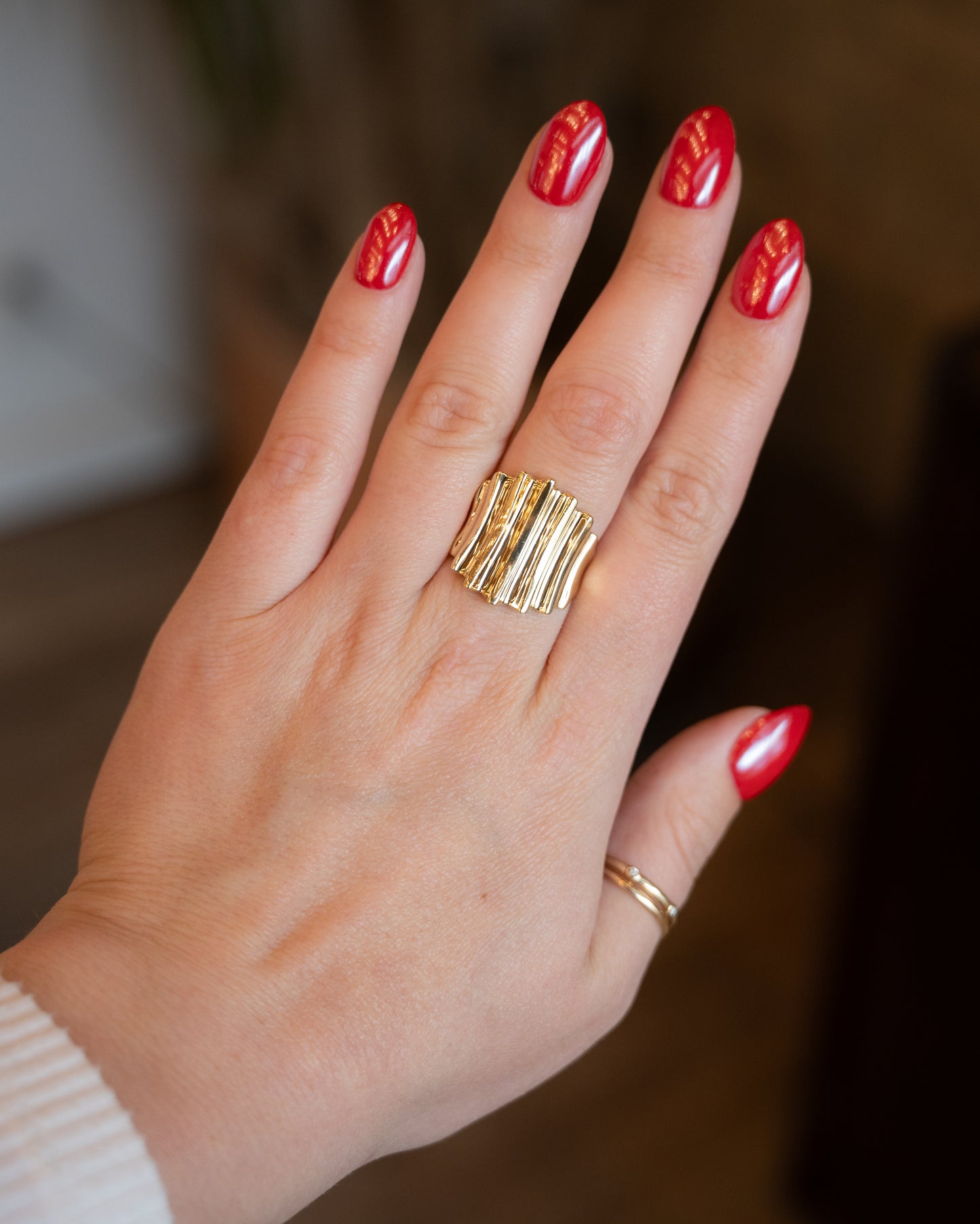 Ridged Statement Cocktail Ring in 14k Yellow Gold