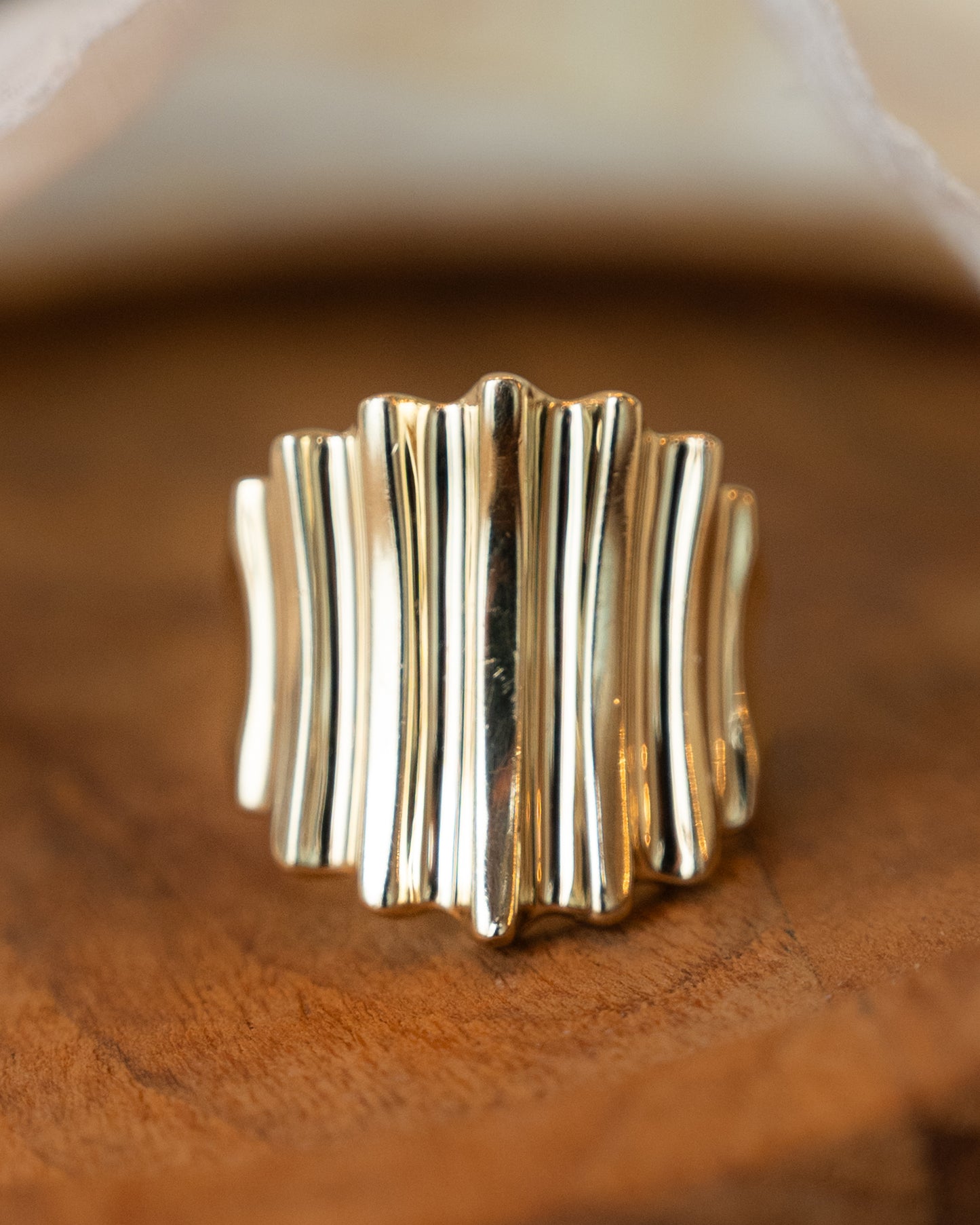 Ridged Statement Cocktail Ring in 14k Yellow Gold