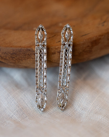 Antique Art Deco Filigree Earrings in 14k
