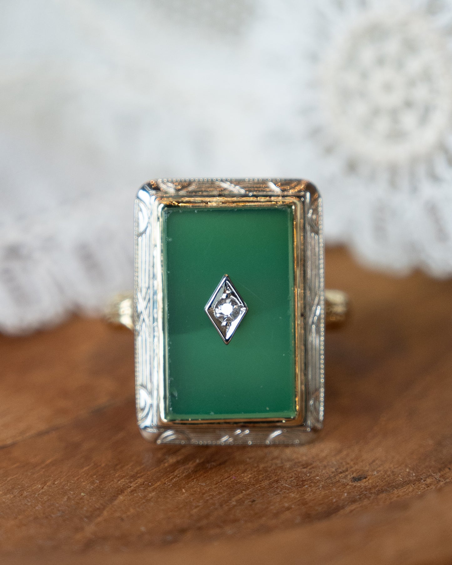 .02 Art Deco Antique Cocktail Ring in 10k