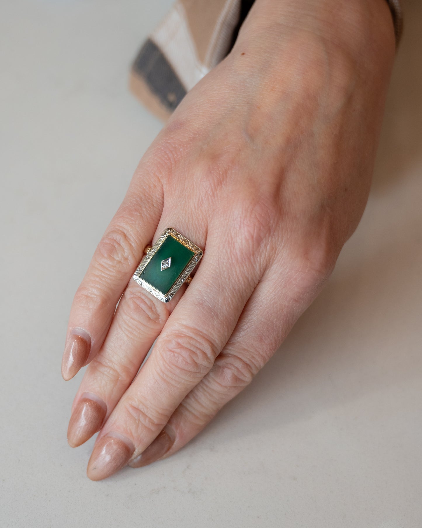 .02 Art Deco Antique Cocktail Ring in 10k