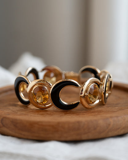 18.35 Oval Citrine & Onyx Statement Bracelet in 14k