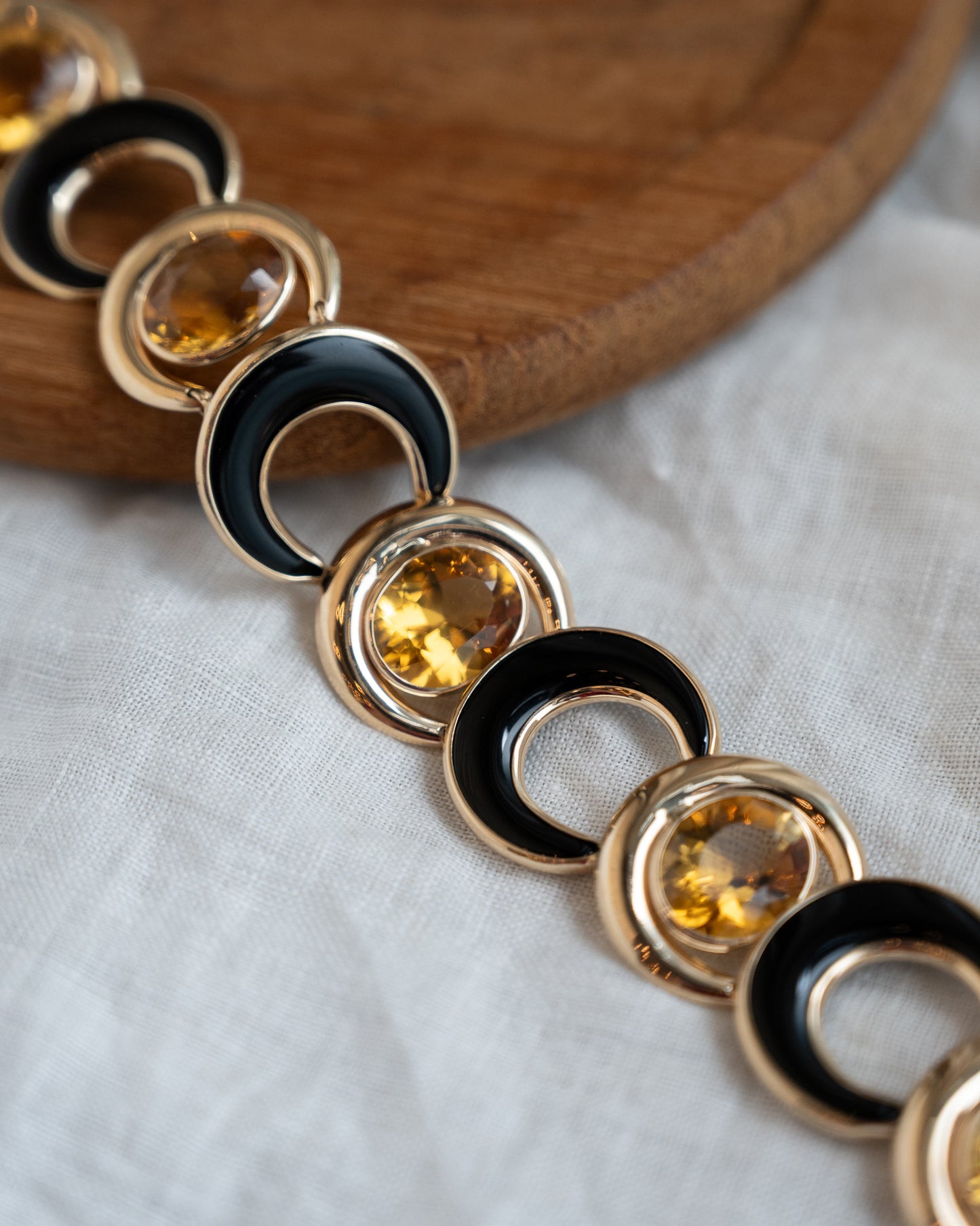 18.35 Oval Citrine & Onyx Statement Bracelet in 14k