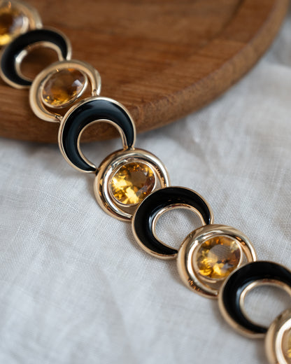 18.35 Oval Citrine & Onyx Statement Bracelet in 14k
