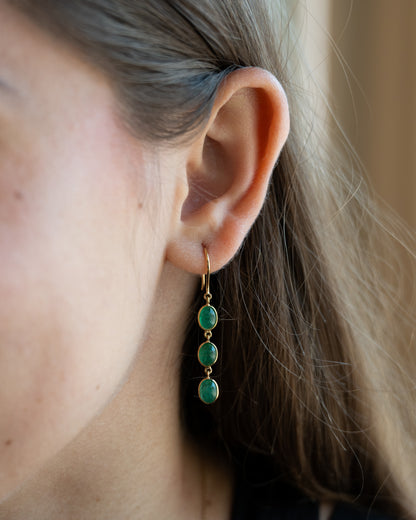 3.84 Cabochon Emerald Earrings in 14k Yellow Gold