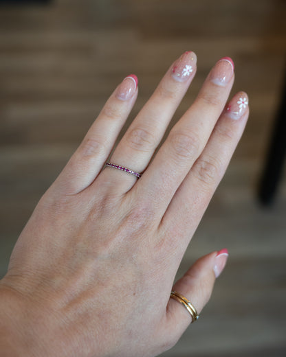 .19 Round Cut Ruby Wedding Band in 18k White Gold