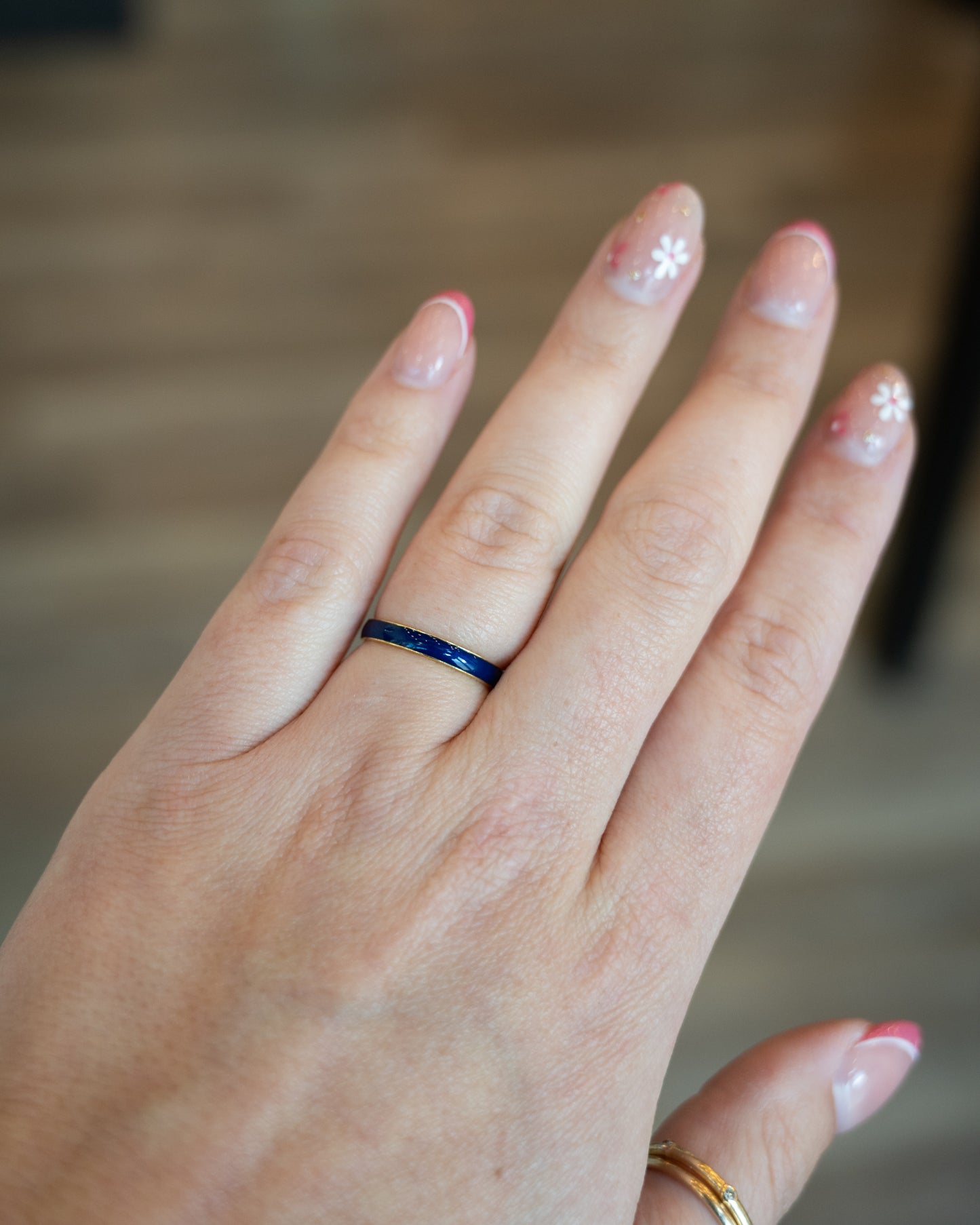 3mm Blue Enamel Stacking Band in 14k Yellow Gold