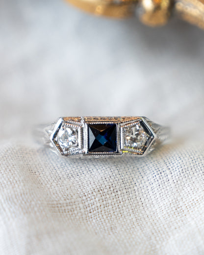 .65 Vintage Art Deco Sapphire Three Stone Ring in 18k