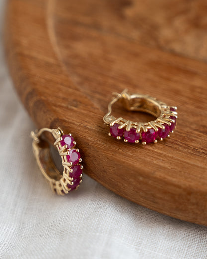 1.92 Round Ruby Huggie Hoop Earrings in 14k