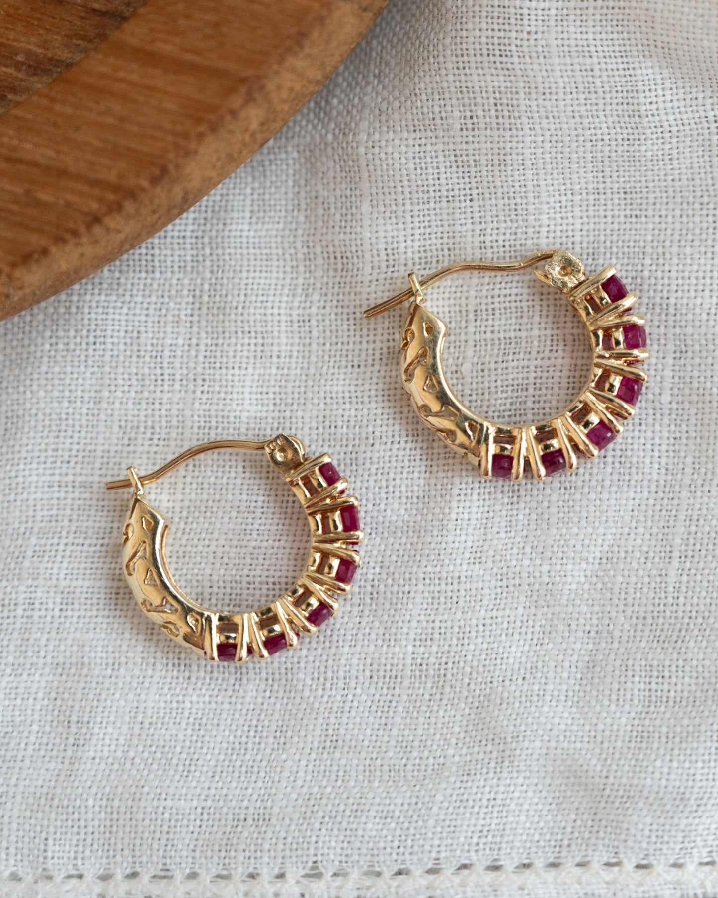 1.92 Round Ruby Huggie Hoop Earrings in 14k