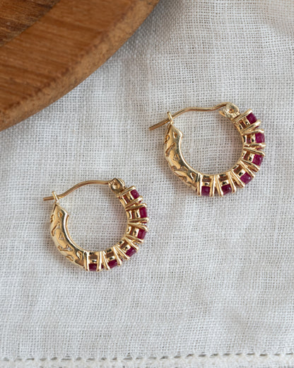 1.92 Round Ruby Huggie Hoop Earrings in 14k