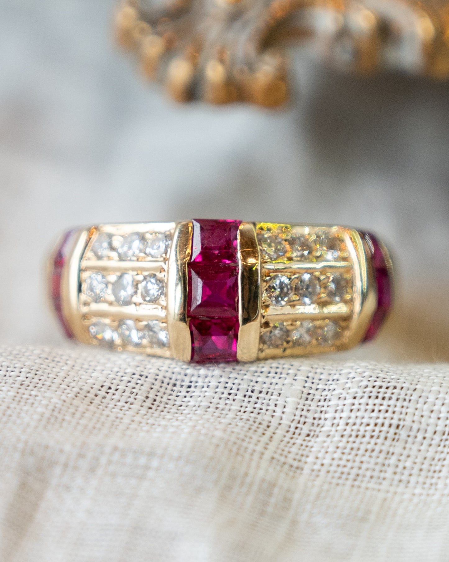 .60 Step Cut Ruby & Diamond Cocktail Ring in 14k