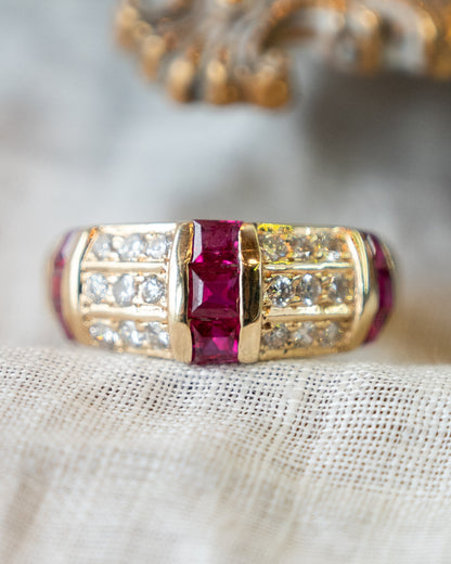 .60 Step Cut Ruby & Diamond Cocktail Ring in 14k