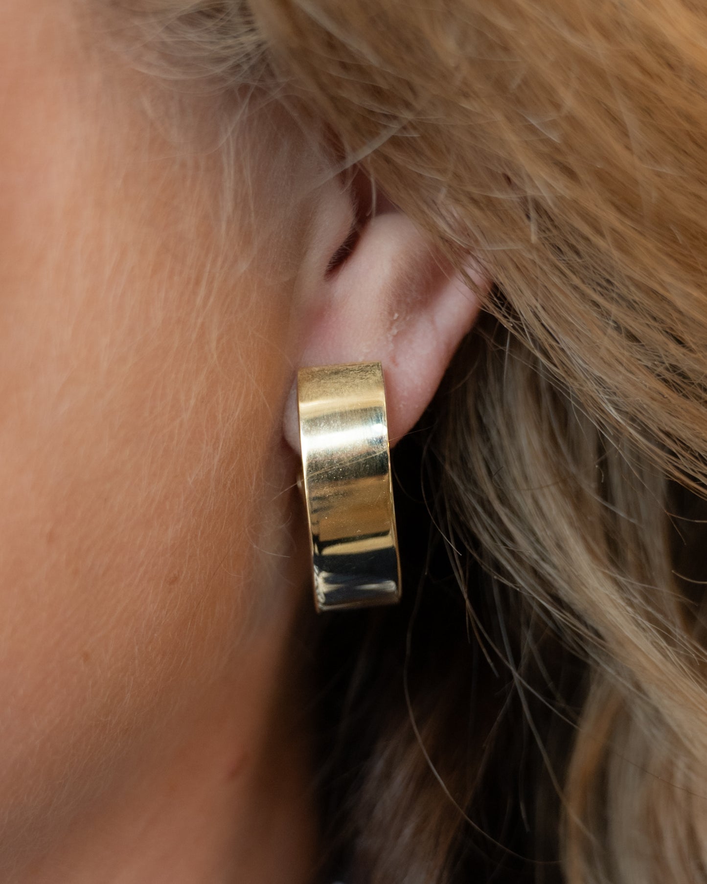 J Hoop Puffy Earrings in 14k Yellow Gold