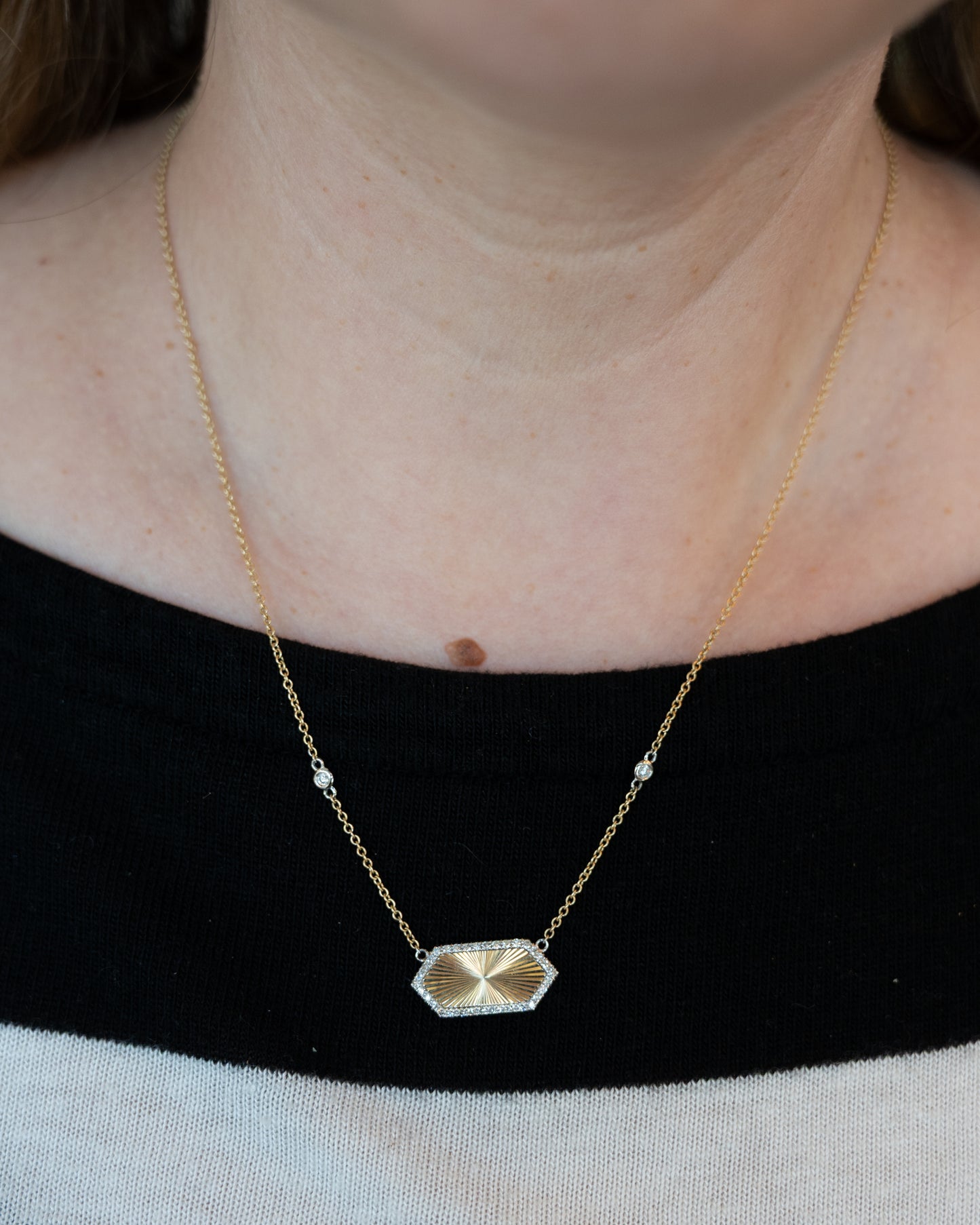 .28 Diamond Hexagon Pendant Necklace in 14k Yellow Gold
