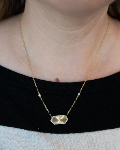 .28 Diamond Hexagon Pendant Necklace in 14k Yellow Gold