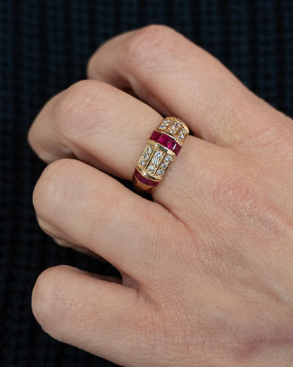 .60 Step Cut Ruby & Diamond Cocktail Ring in 14k