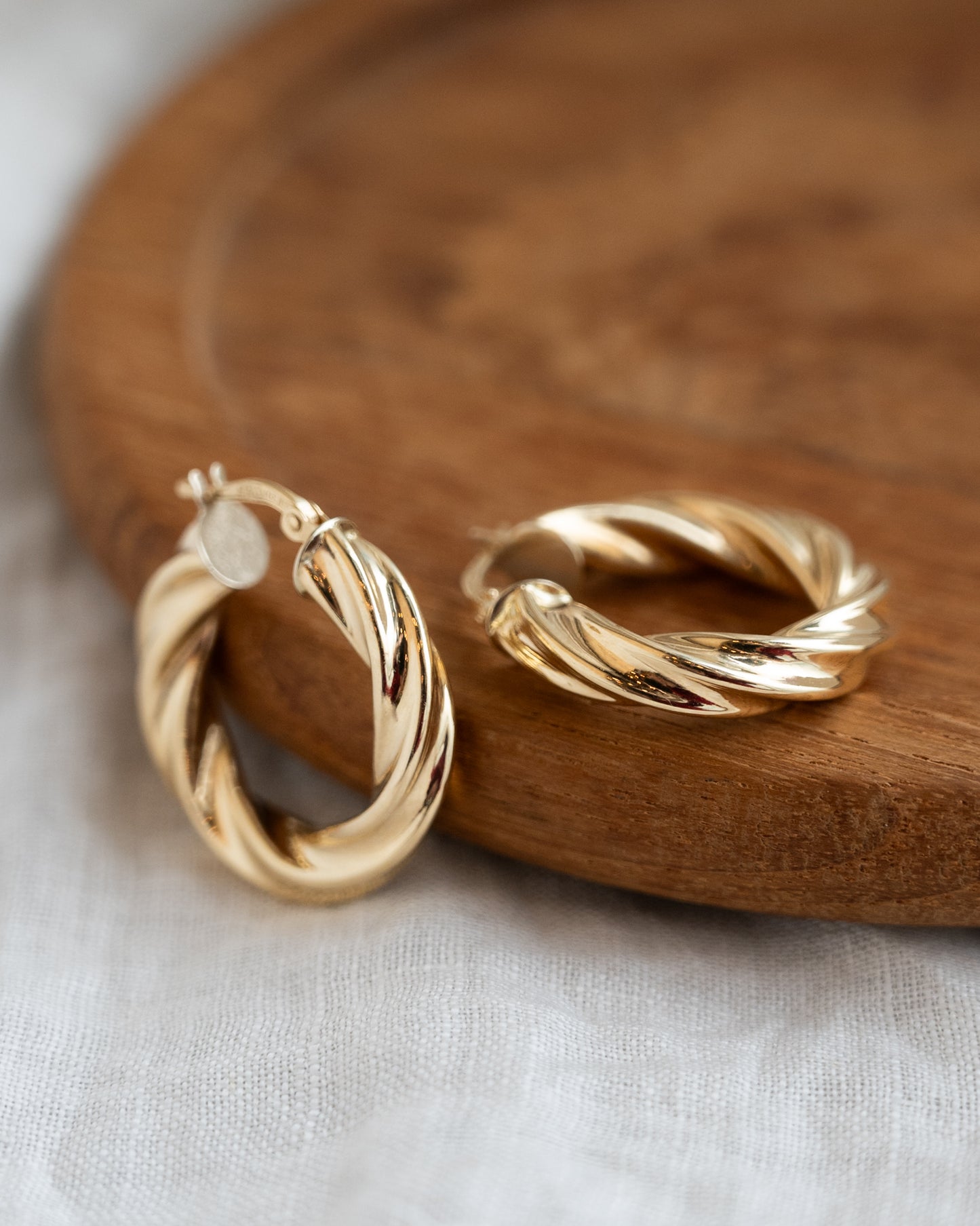 Twisted Textured Hollow Hoop Earrings 14k Yellow Gold