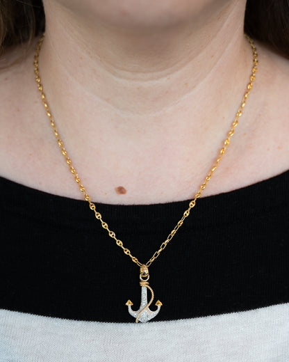 .09 Diamond Anchor Pendant in 14k Yellow Gold