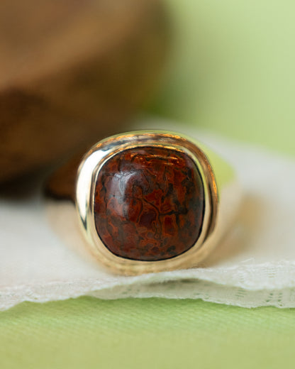 Vintage Mid-Century Cabochon Jasper Ring in 14k